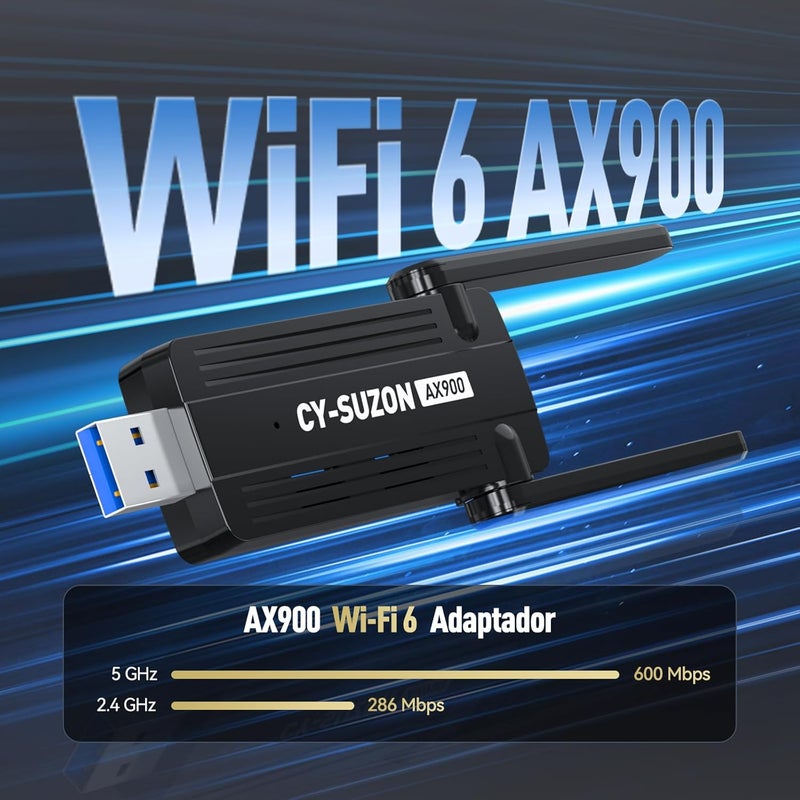 CY-SUZON WiFi Adapter for Desktop PC, AX900 USB WiFi 6 Adapter with 5GHz/2.4GHz Dual Band, OFDMA, MU-MIMO, WPA3,Bulit-in Driver for Windows 10/11 - Image 4